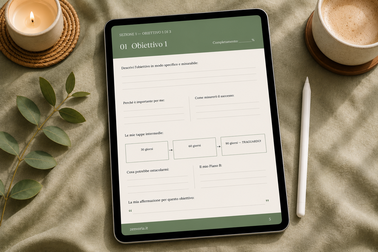Planner Obiettivi 90 Giorni | PDF Digitale A4 + A5 | Goal Planner, Habit Tracker e Pianificazione Trimestrale