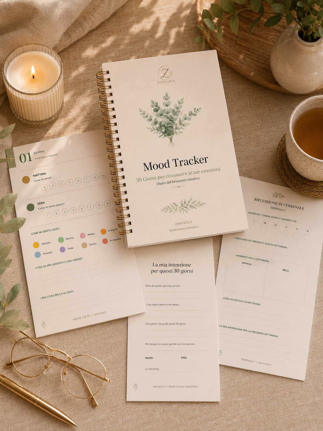 Mood Tracker | Diario del Benessere Emotivo | PDF Digitale A4 + A5 | 30 Giorni