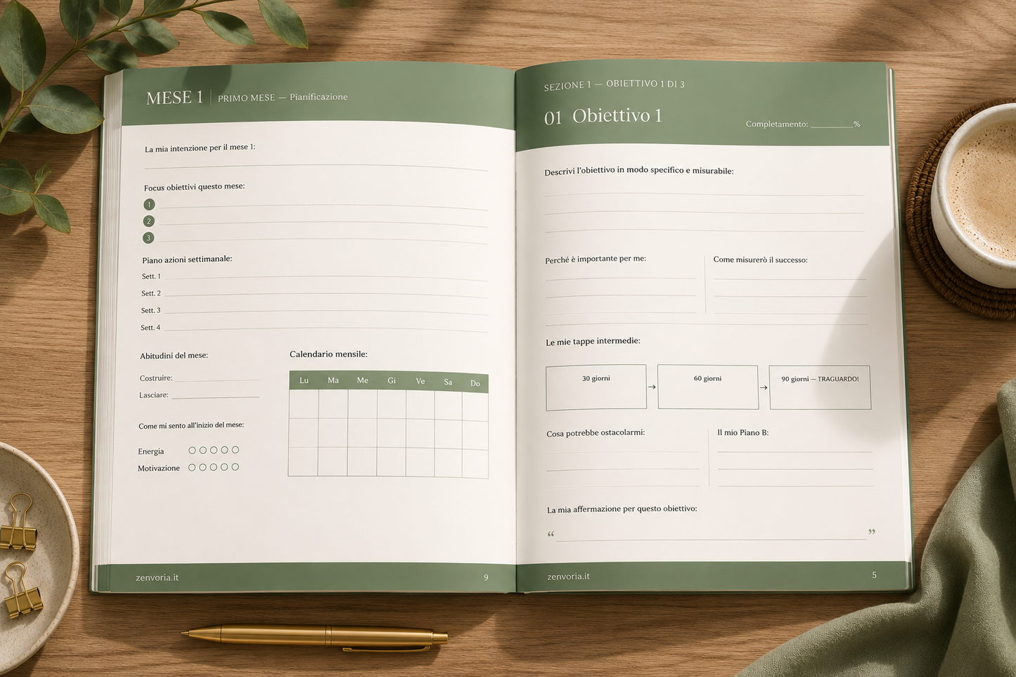 Planner Obiettivi 90 Giorni | PDF Digitale A4 + A5 | Goal Planner, Habit Tracker e Pianificazione Trimestrale
