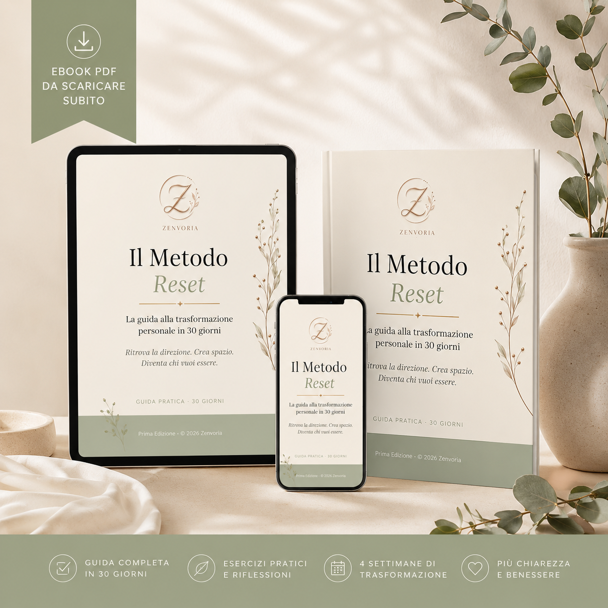 Il Metodo Reset ebook Zenvoria, guida PDF alla trasformazione personale in 30 giorni su tablet e smartphone