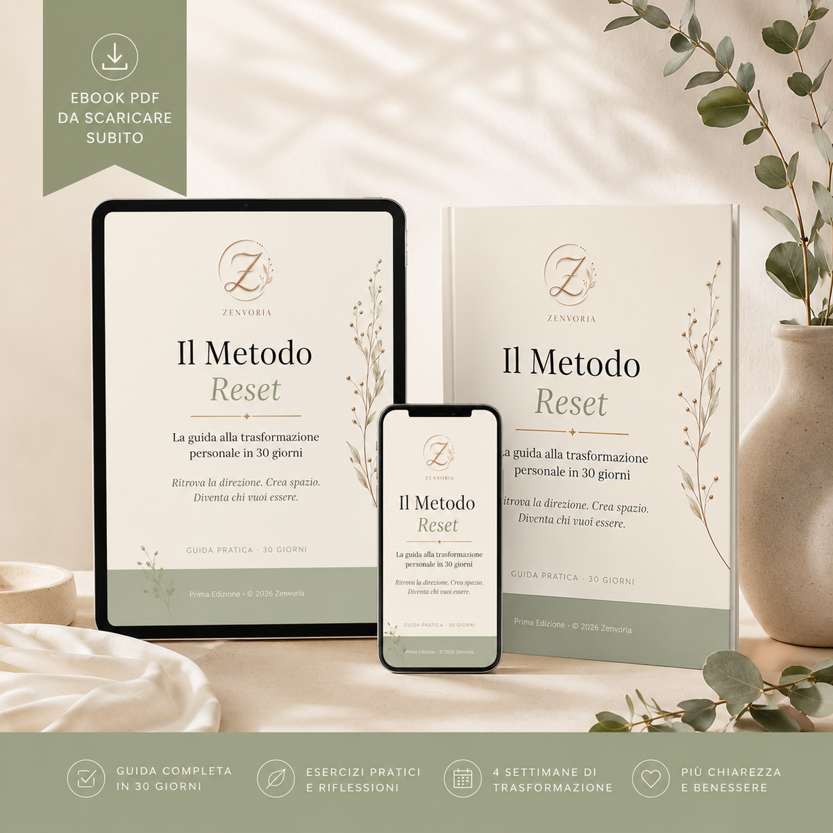 Il Metodo Reset ebook Zenvoria, guida PDF alla trasformazione personale in 30 giorni su tablet e smartphone