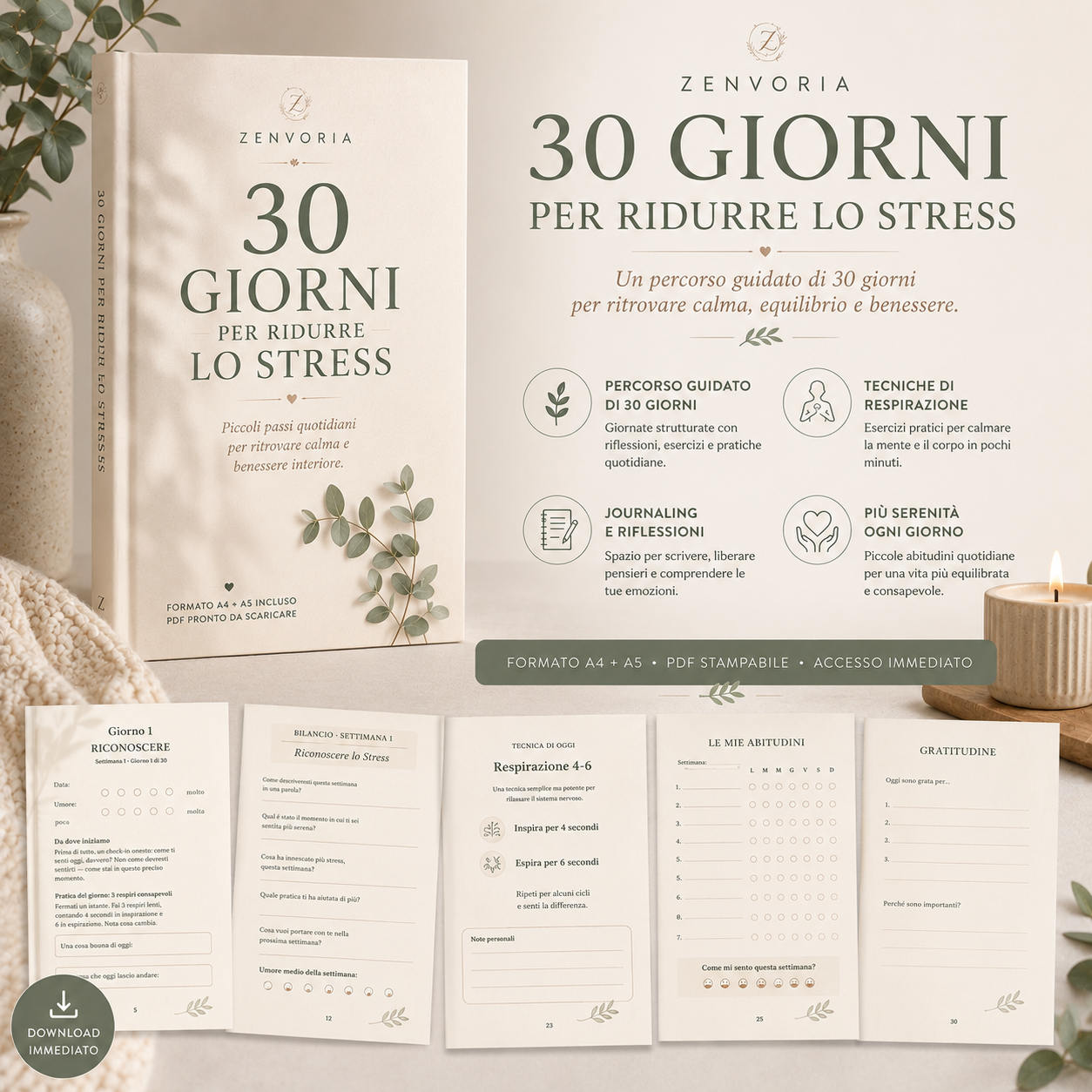 30 Giorni per Ridurre lo Stress | Planner Digitale PDF A4 + A5