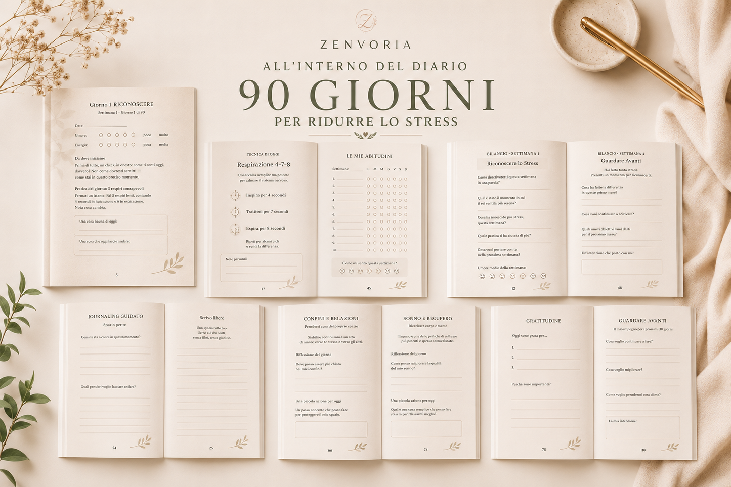 90 Giorni per Ridurre lo Stress | Diario Digitale PDF A4 + A5