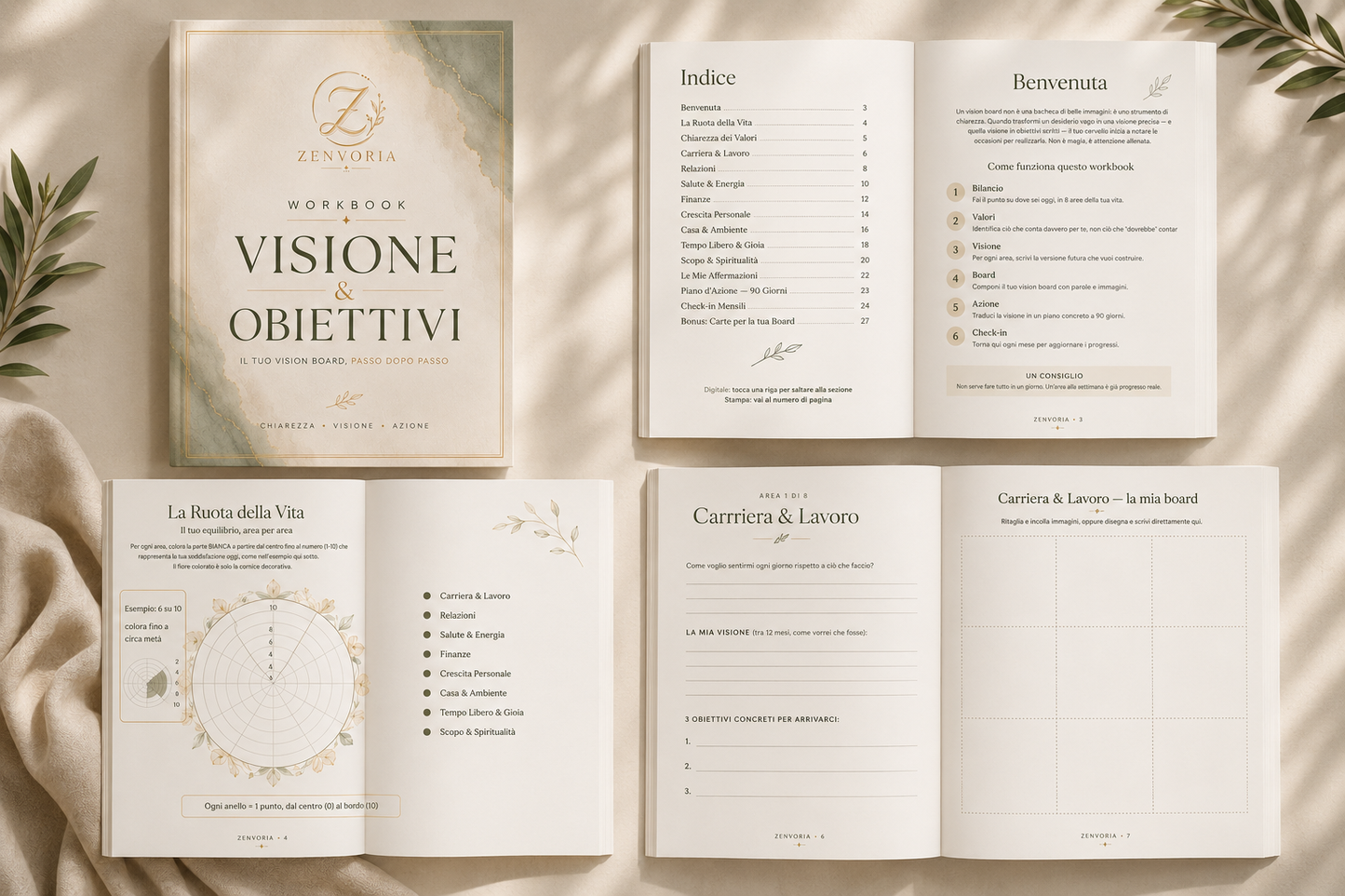 Workbook Visione & Obiettivi – Vision Board Guidata con Piano d'Azione (PDF Digitale)