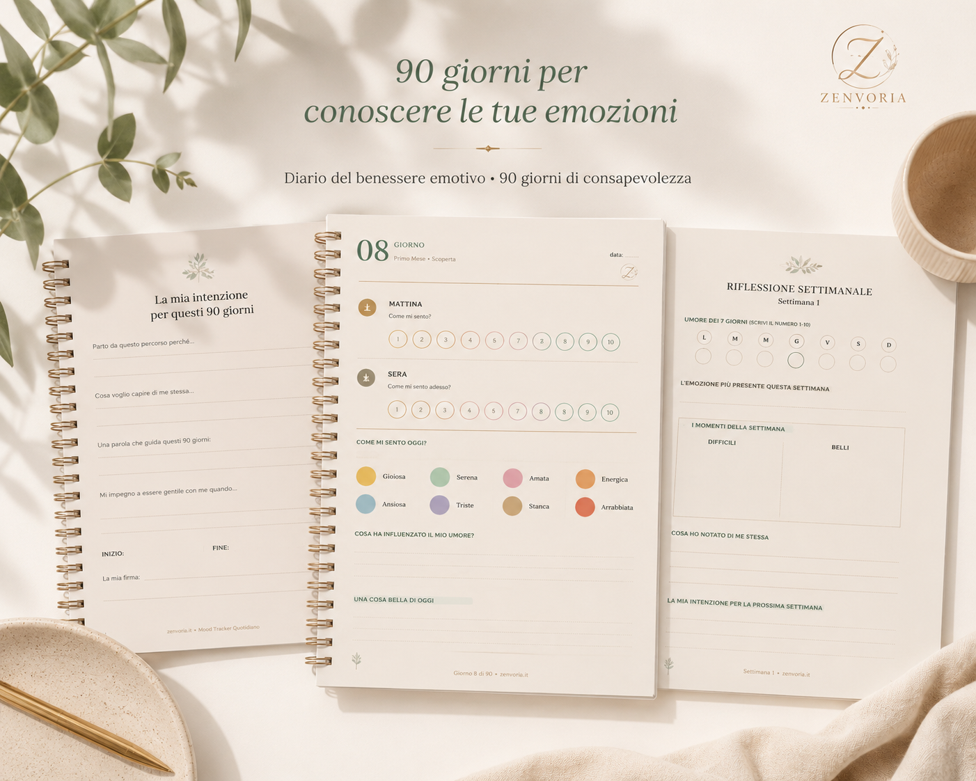 Mood Tracker 90 Giorni | Diario del Benessere Emotivo PDF A4 + A5