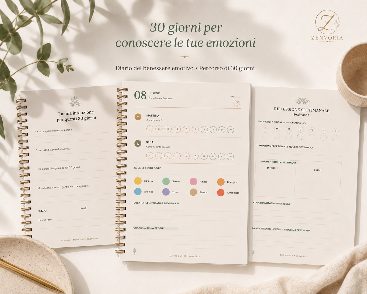 Mood Tracker | Diario del Benessere Emotivo | PDF Digitale A4 + A5 | 30 Giorni