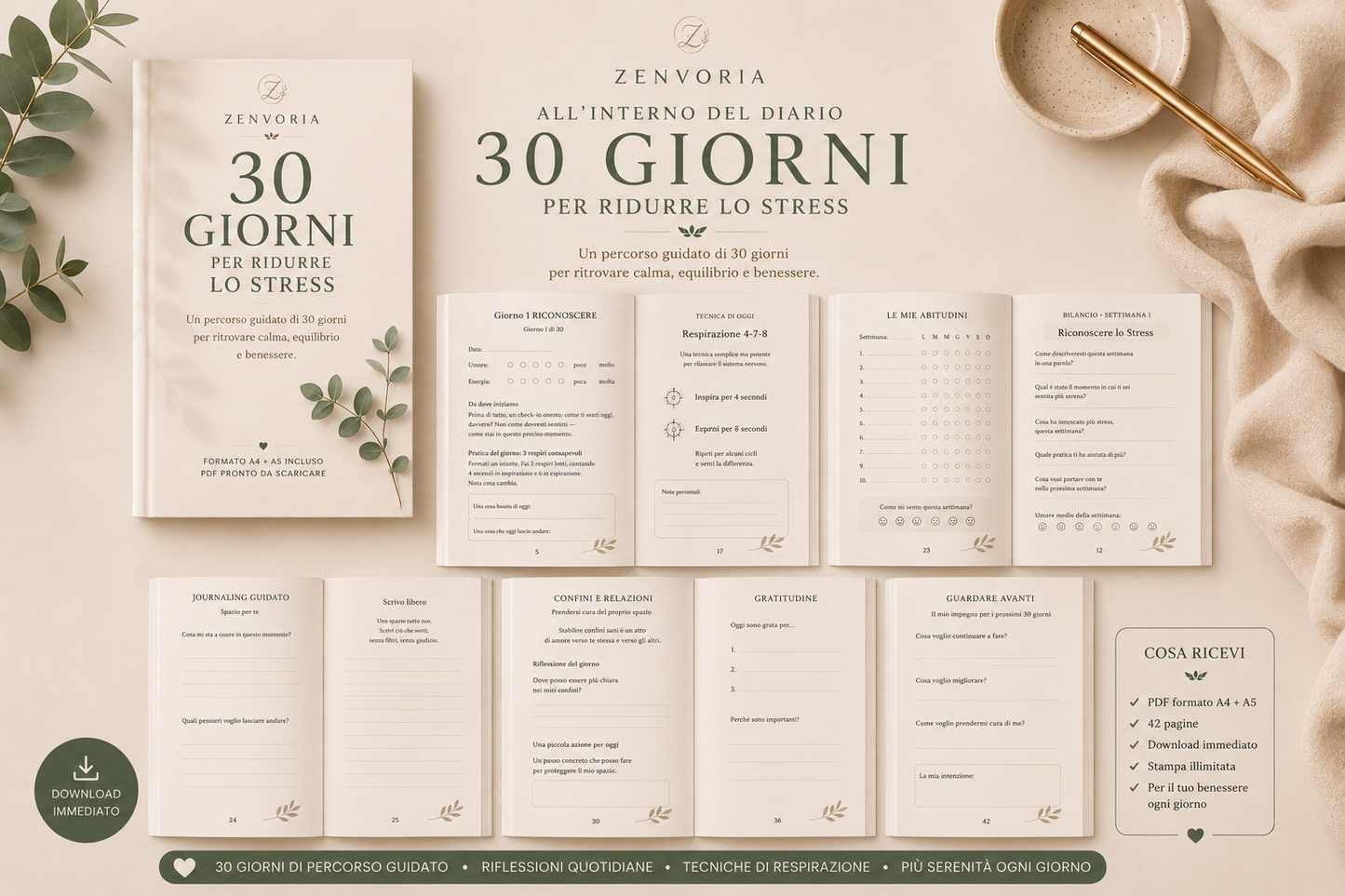 30 Giorni per Ridurre lo Stress | Planner Digitale PDF A4 + A5