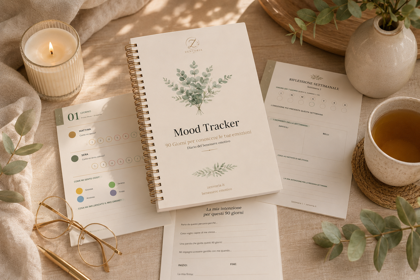 Mood Tracker 90 Giorni | Diario del Benessere Emotivo PDF A4 + A5