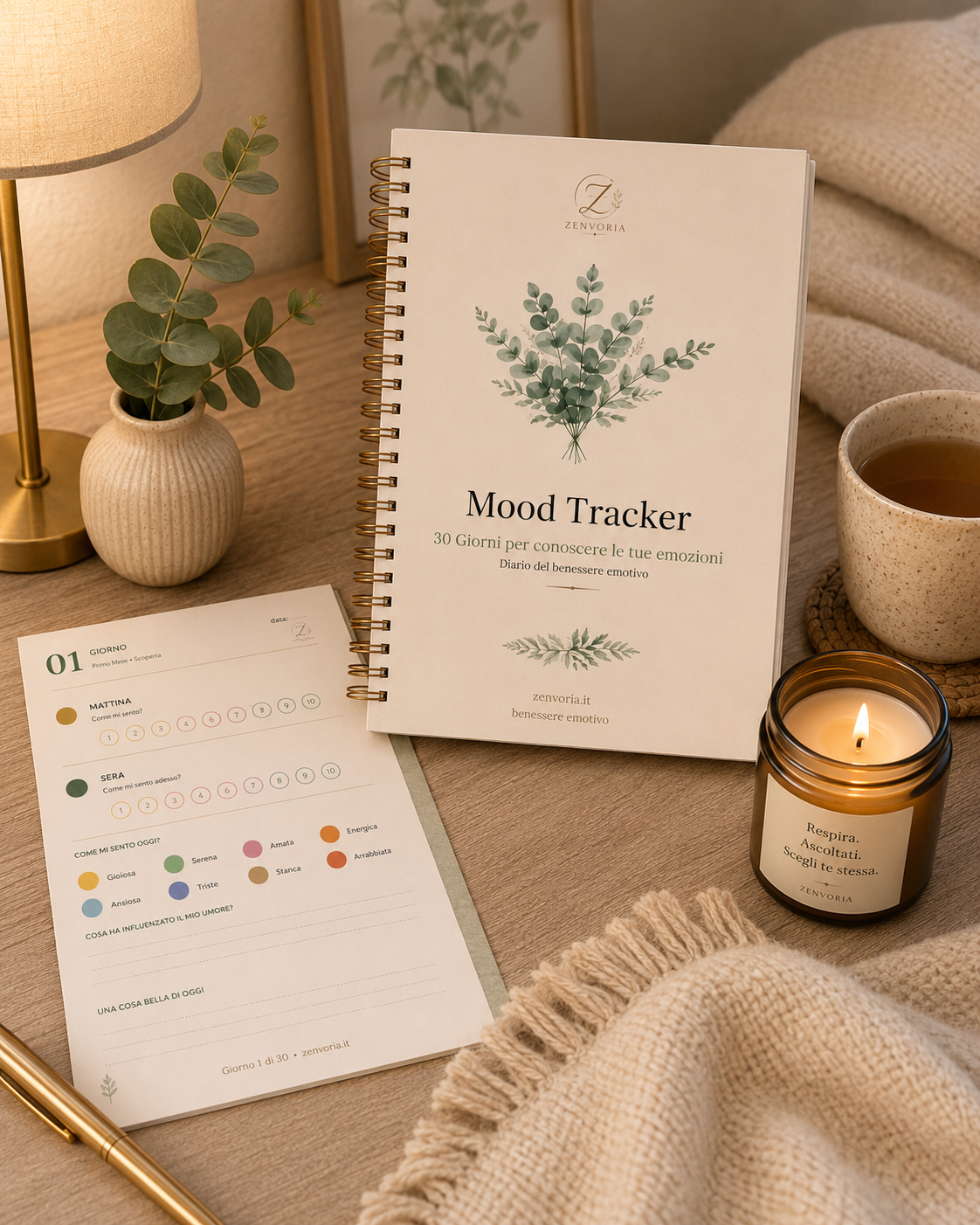 Mood Tracker | Diario del Benessere Emotivo | PDF Digitale A4 + A5 | 30 Giorni