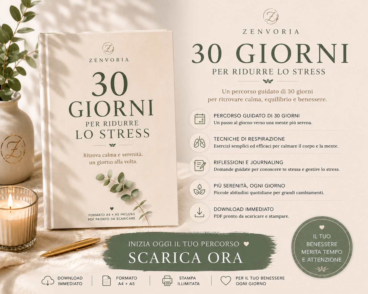 30 Giorni per Ridurre lo Stress | Planner Digitale PDF A4 + A5