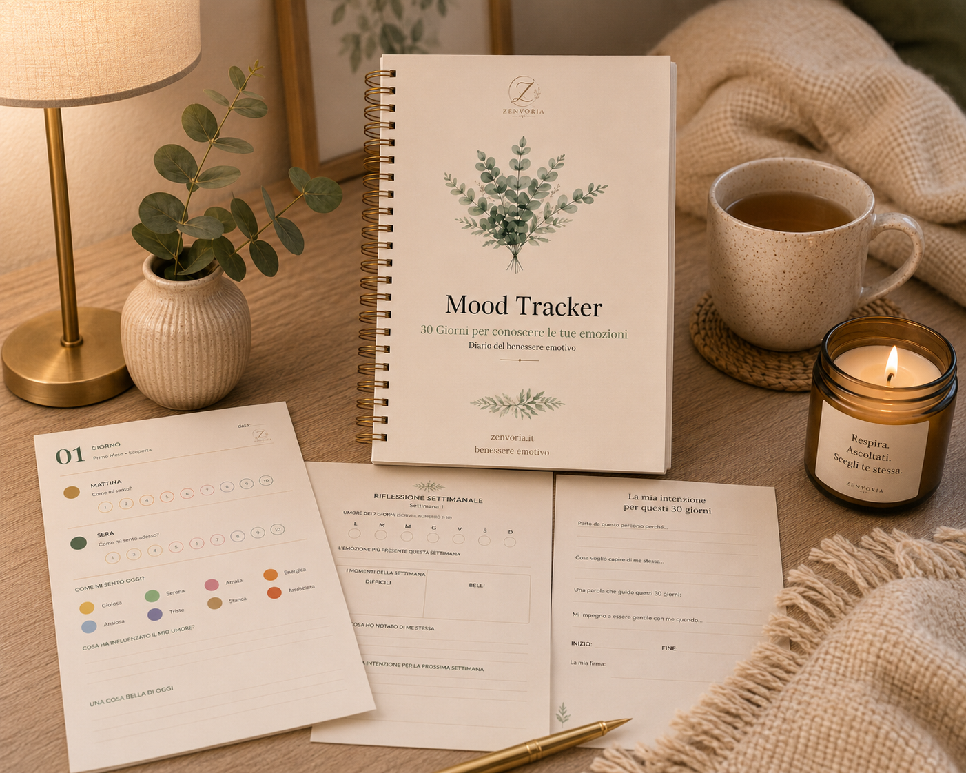Mood Tracker | Diario del Benessere Emotivo | PDF Digitale A4 + A5 | 30 Giorni