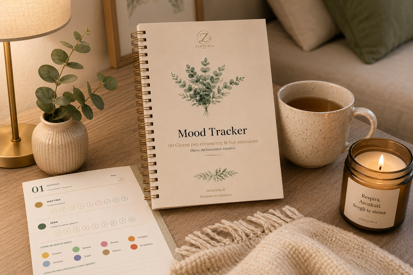 Mood Tracker 90 Giorni | Diario del Benessere Emotivo PDF A4 + A5