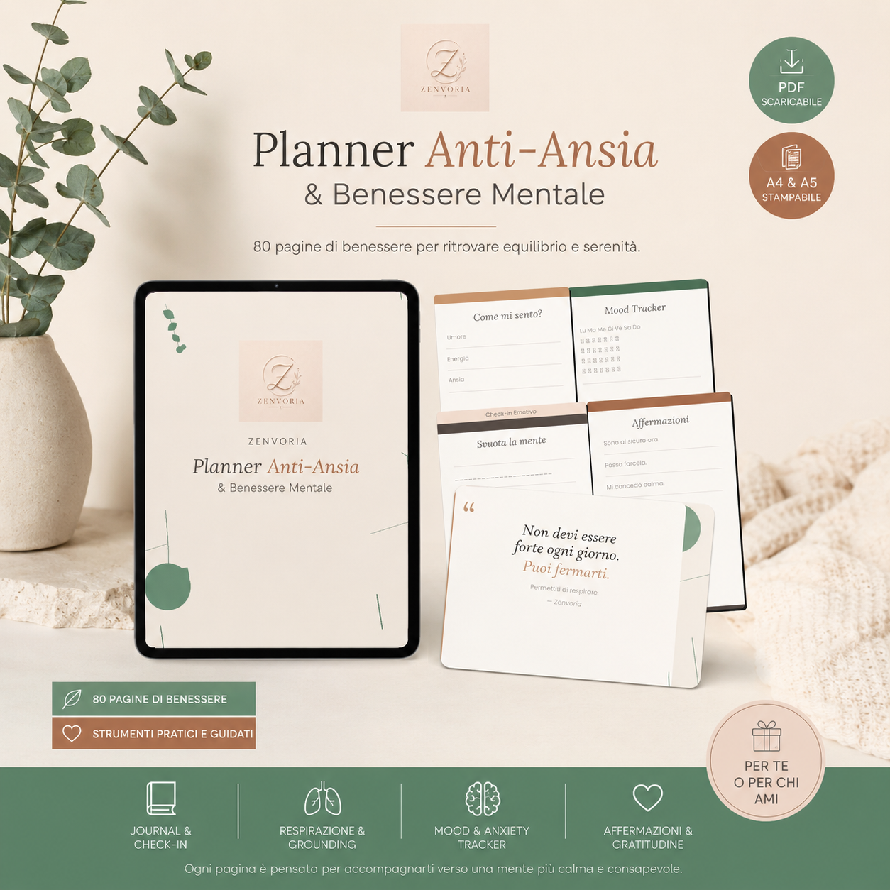 Planner Anti-Ansia & Benessere Mentale | PDF Digitale A4 + A5