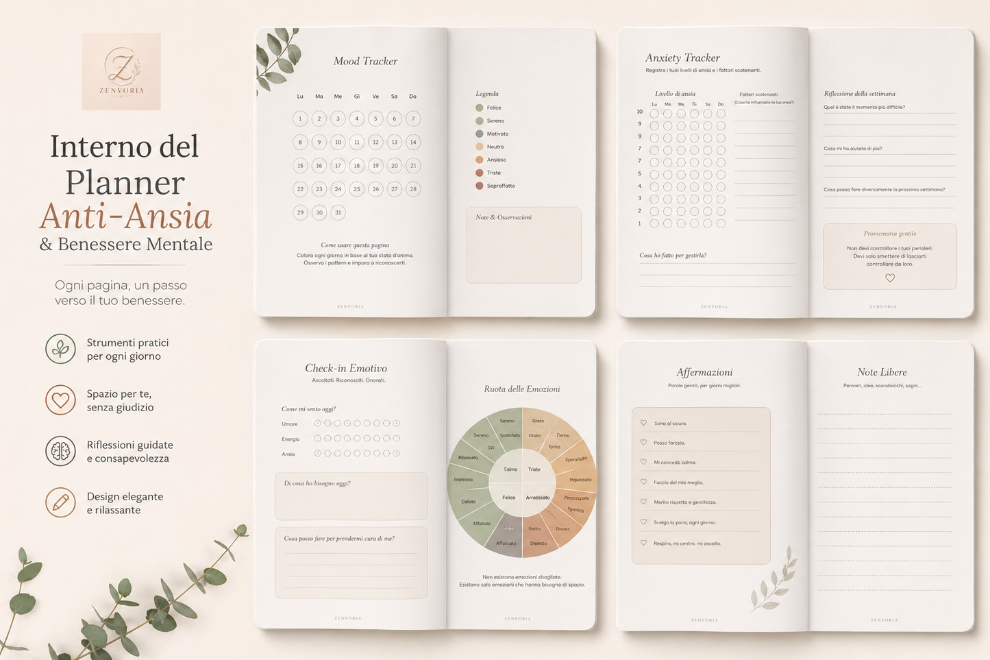 Planner Anti-Ansia & Benessere Mentale | PDF Digitale A4 + A5