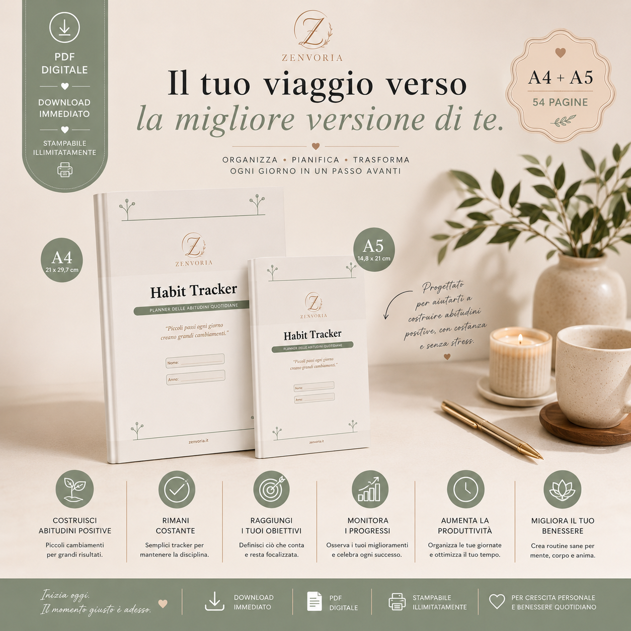 Habit Tracker | Planner delle Abitudini Quotidiane PDF A4 + A5