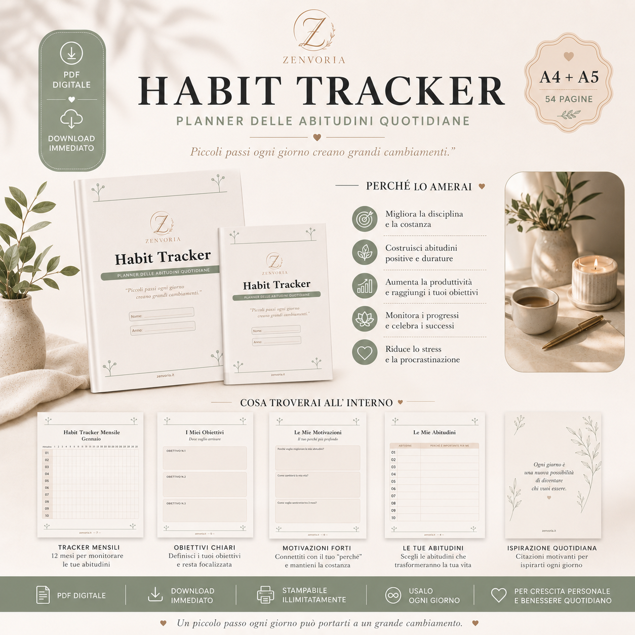 Habit Tracker | Planner delle Abitudini Quotidiane PDF A4 + A5