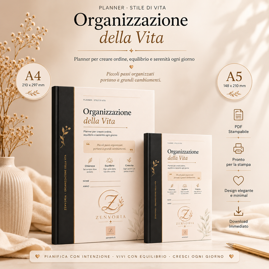Organizzazione della Vita | Planner Digitale PDF A4 + A5 | 46 Pagine per Pianificare con Chiarezza e Intenzione